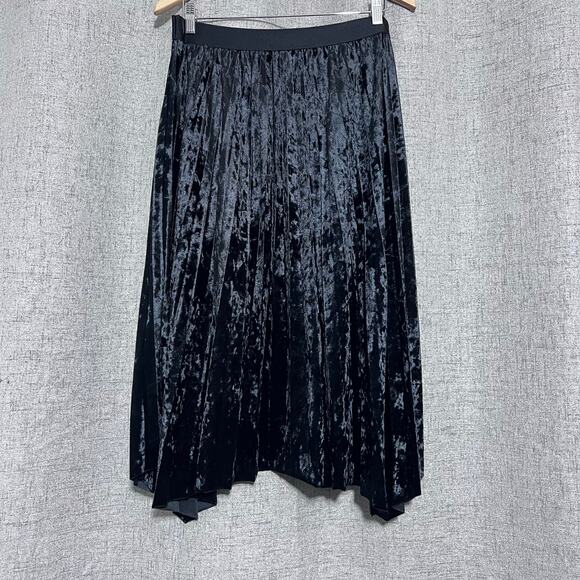 Max Studio Skirt Women Large Black Velvet Pleated Goth Whimsigoth Fairy - Picture 2 of 5